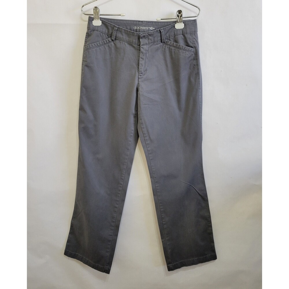 Dockers chino cotton straight leg pants gray soft stretch pockets size 4 short